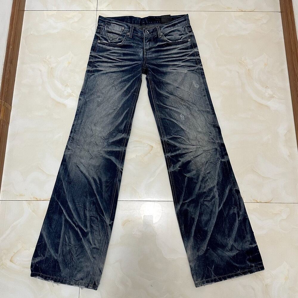 Vintage Japanese Brand Faded Wash Low-rise Bootcut Denim Jeans Navy Blue size 30